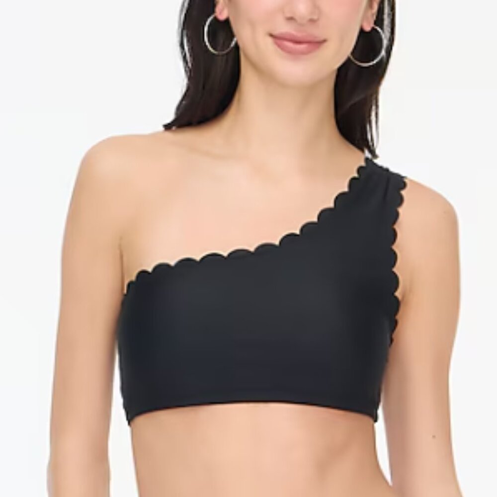 J. Crew Factory Scalloped One-Shoulder Bikini Top NWT in Black XL